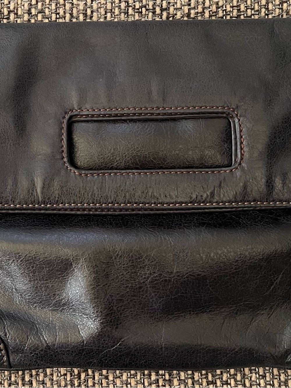 Sigrid Olsen Black Leather Fold-Over Clutch with Cutout Handle